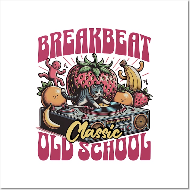 BREAKBEAT  - Cat Dj Fruit Platter (Strawberry) Wall Art by DISCOTHREADZ 